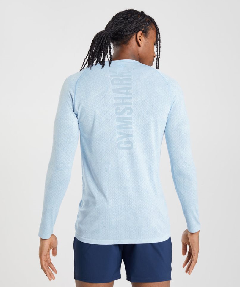 Men's Gymshark Geo Seamless Long Sleeve T-Shirts Light Blue | NZ 7MPBOJ